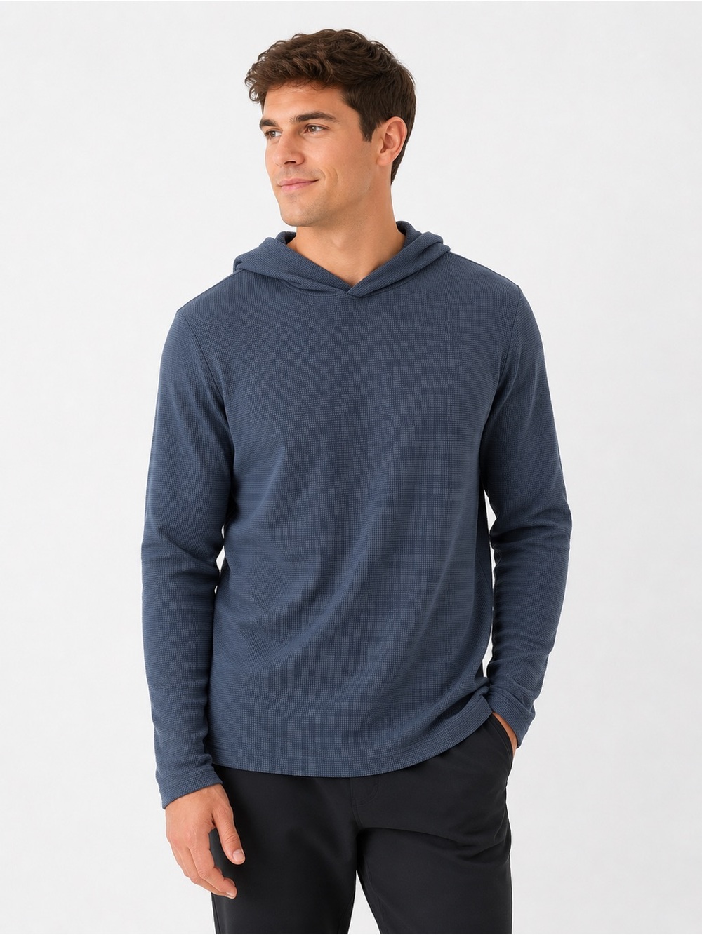 LIKE NEW Men’s Small Light Navy Waffle Knit Hoodie Performance Pullover